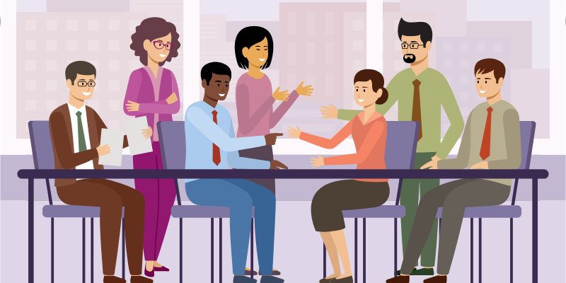 Illustration of several people in a meeting