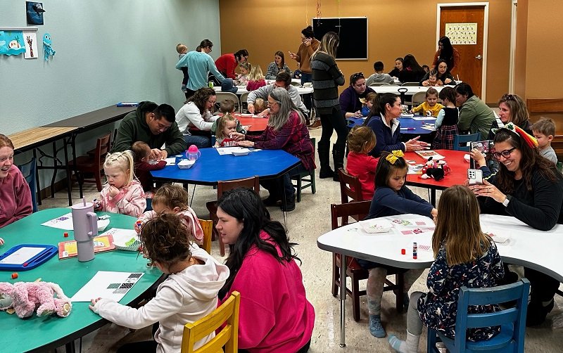 Making paper quilts in the activity room